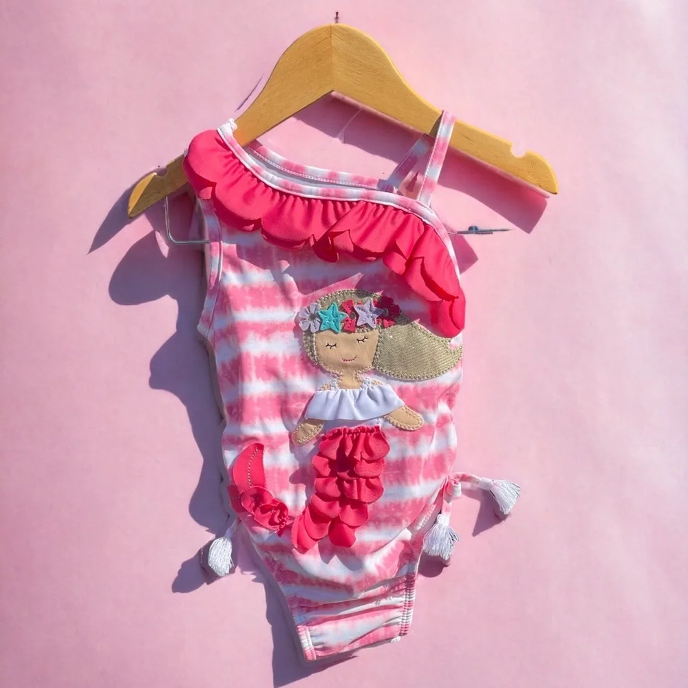 Mud Pie Kids Tie Dye Mermaid 🧜‍♀️ Appliqué Girls One Piece Bathing Suit